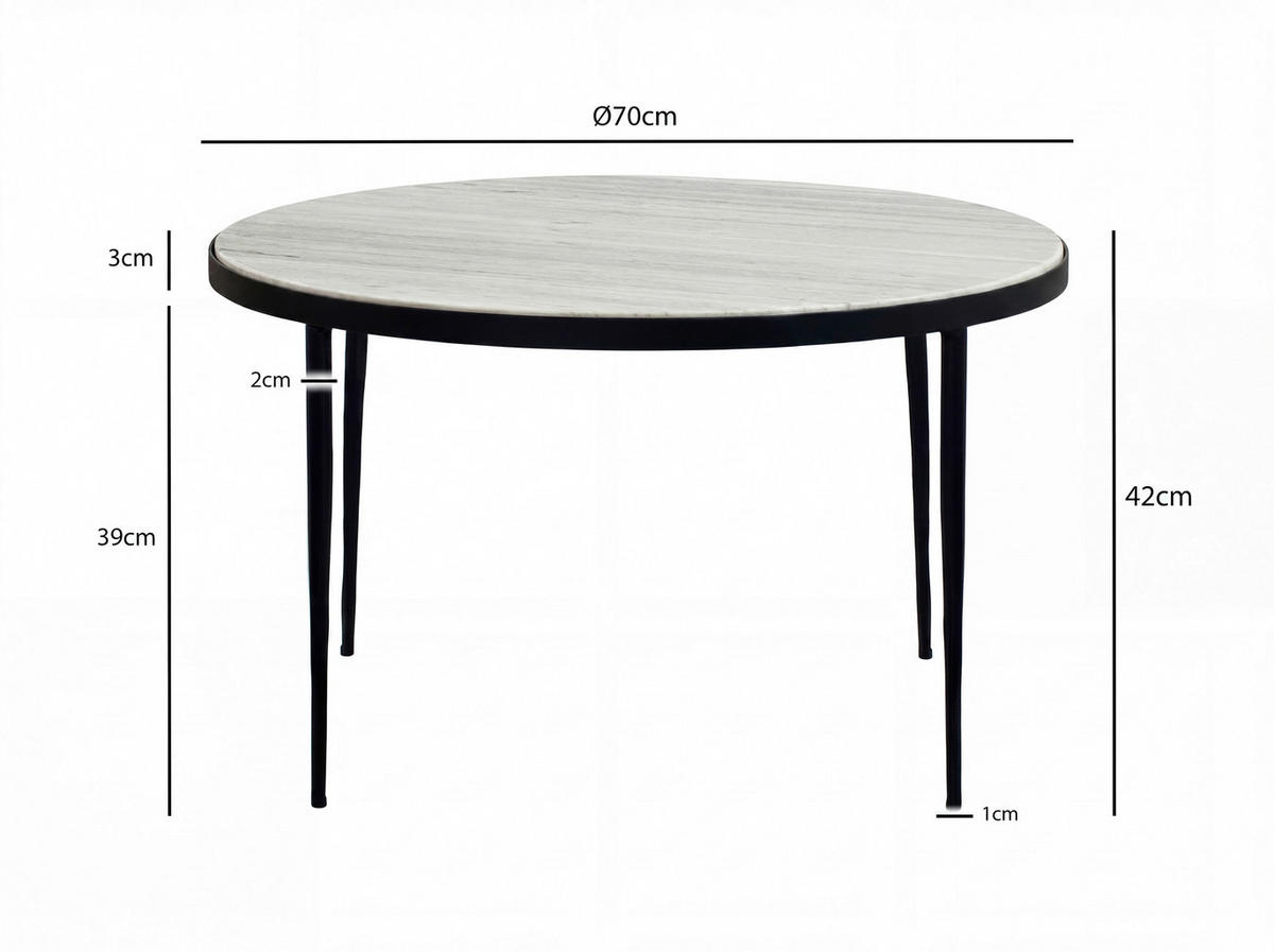 COUCHTISCH WL7.461 70/70/42 cm rund Weiß  - Schwarz/Weiß, Design, Stein/Metall (70/70/42cm) - MID.YOU
