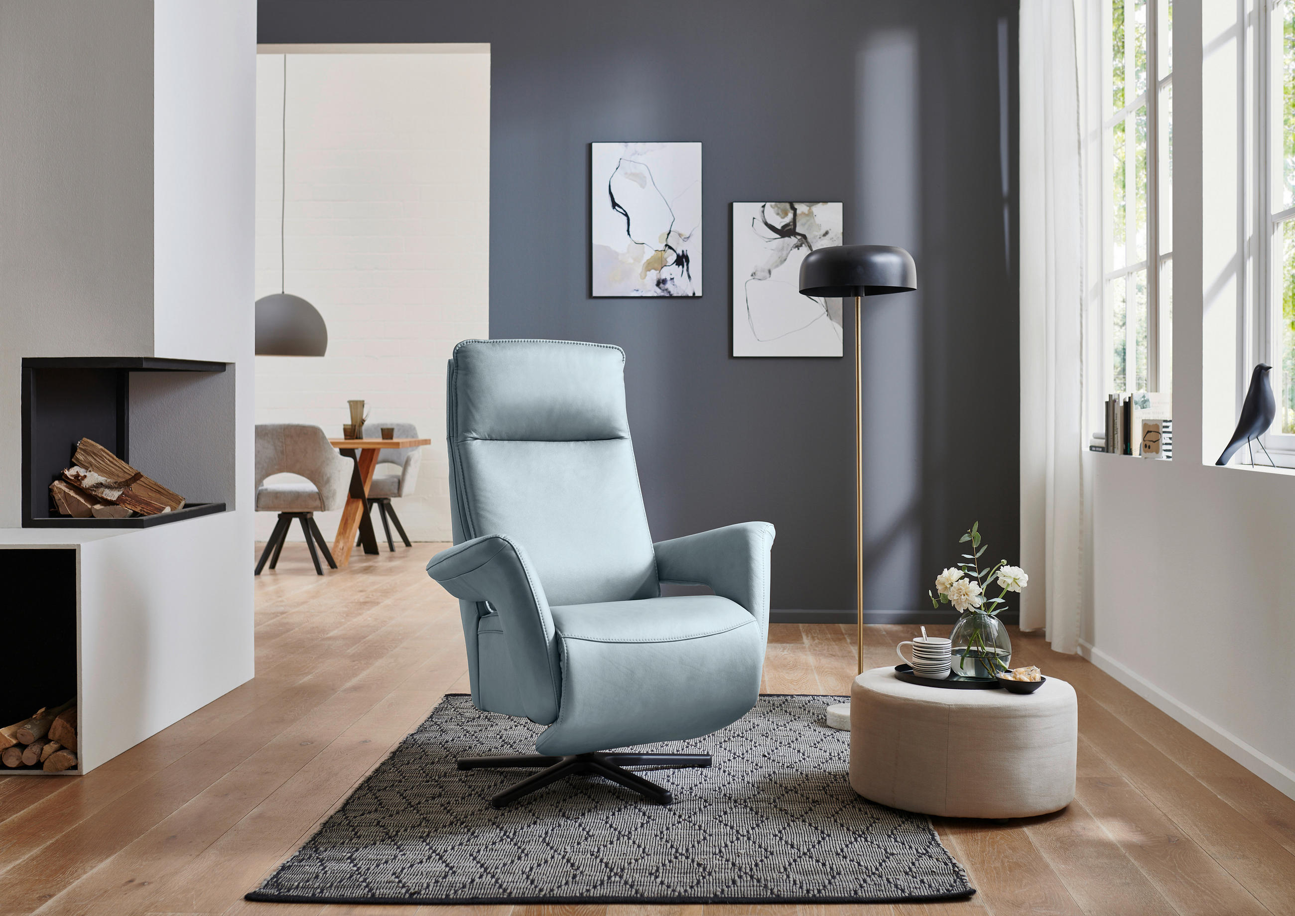 RELAXSESSEL in Leder Blaugrau  - Blaugrau/Schwarz, Design, Leder/Metall (83/112/87-174cm) - Valdera