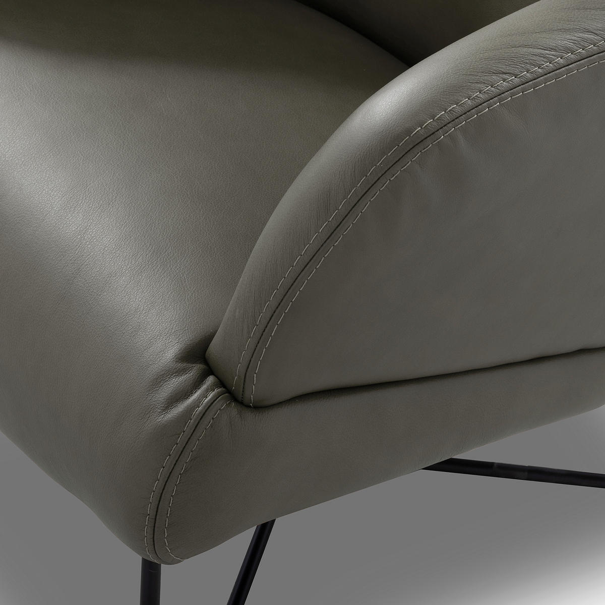 SESSELSET Echtleder Grau  - Kirschrot/Schwarz, Design, Leder/Metall (67/87/74cm) - Livetastic