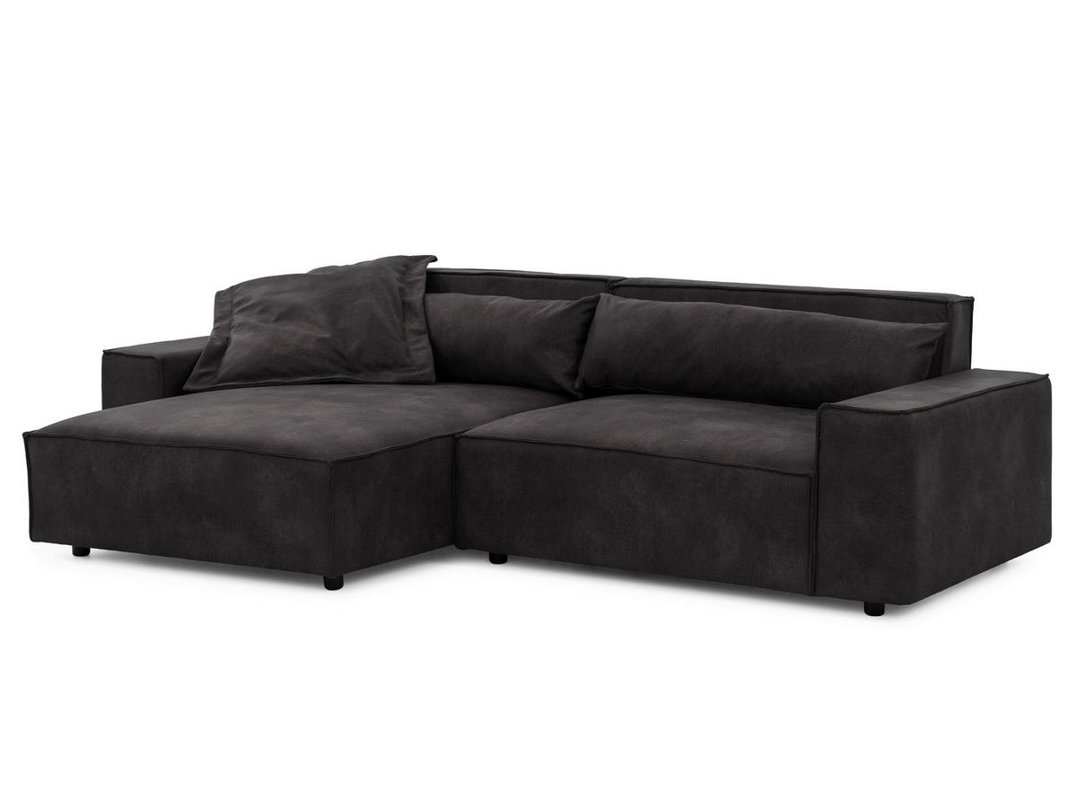 ECKSOFA Curduroy in Lederlook Anthrazit Rückenkissen  251/142 cm  - Anthrazit/Schwarz, Design, Kunststoff/Textil (251/142cm) - P & B