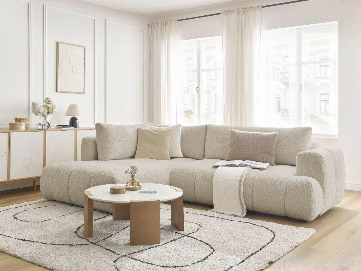 ECKSCHLAFSOFA FUJI Bouclé Beige  inkl.  - Beige/Schwarz, MODERN, Kunststoff/Textil (282/204cm)