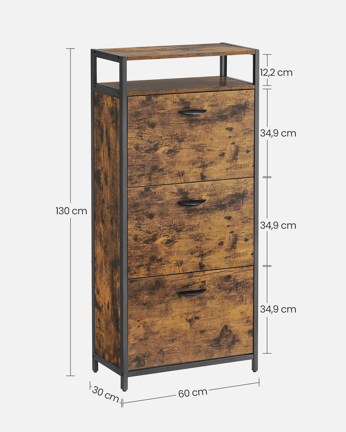 VÝKLOPNÁ SKRINKA NA TOPÁNKY, hnedá, čierna, 60/130/30 cm - hnedá/čierna, Trend, kov/kompozitné drevo (60/130/30cm) - Boxxx