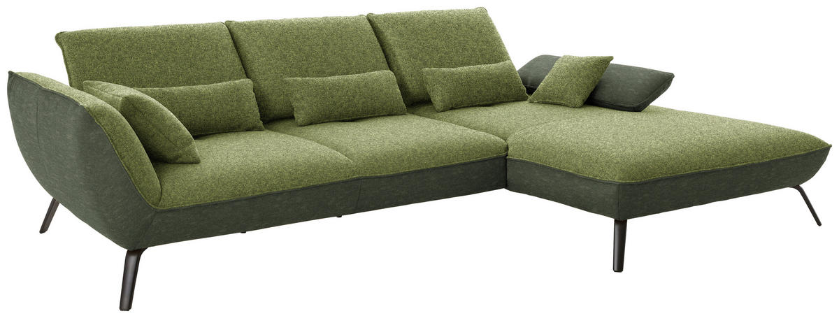 ECKSOFA in Flachgewebe Grün  - Schwarz/Grün, Design, Textil/Metall (301/191cm) - Moderano