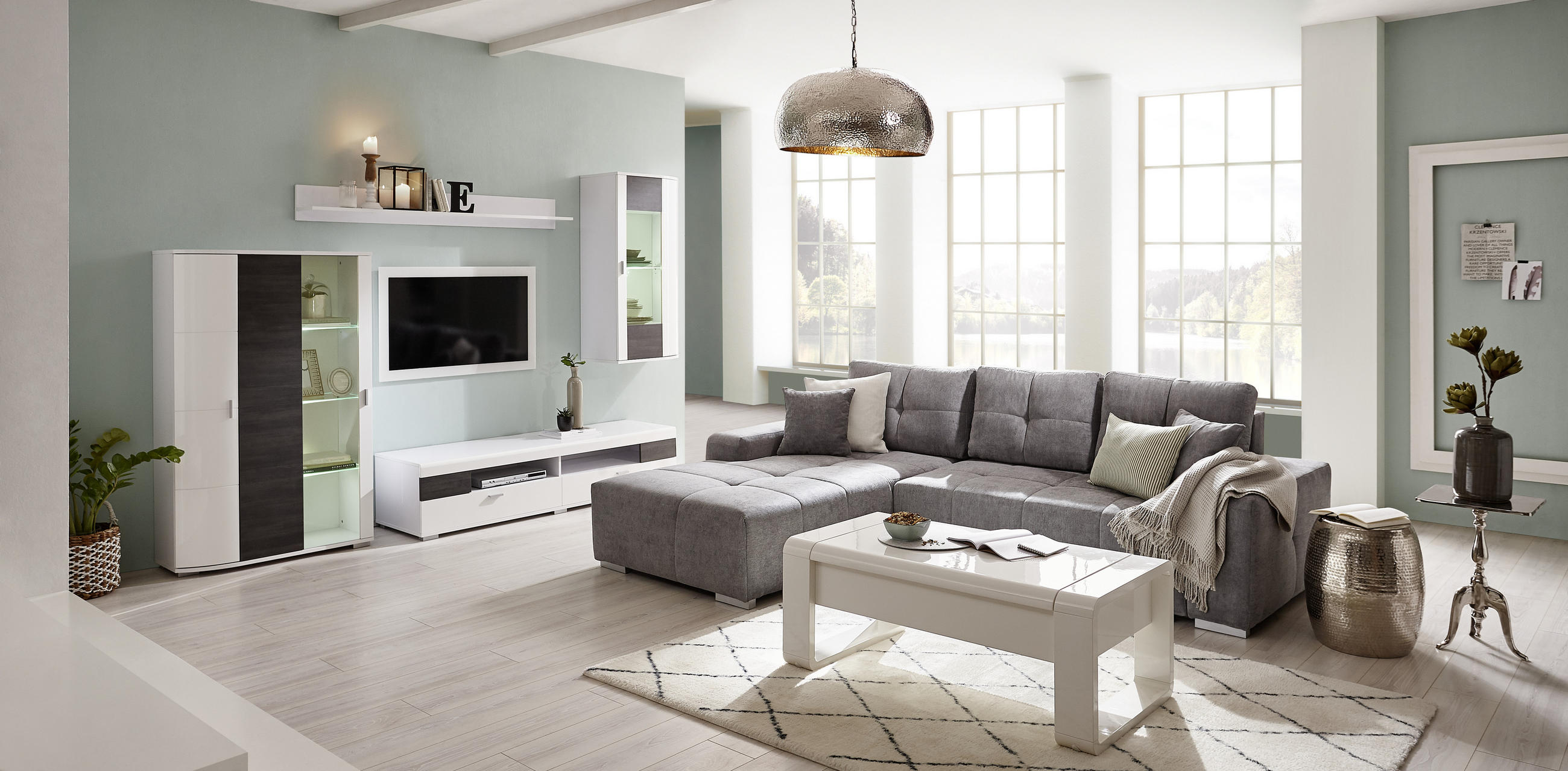 ECKSOFA in Webstoff Blau, Grau - Blau/Silberfarben, Modern, Kunststoff/Textil (194/280cm) - Carryhome