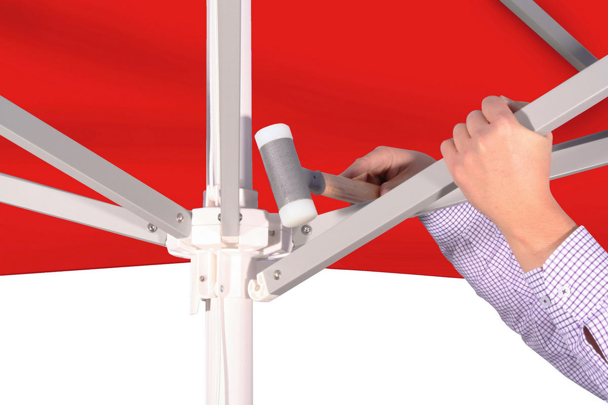 SLUNEČNÍK 300 cm - barvy stříbra/červená, Basics, kov/textil (300cm) - Schneider