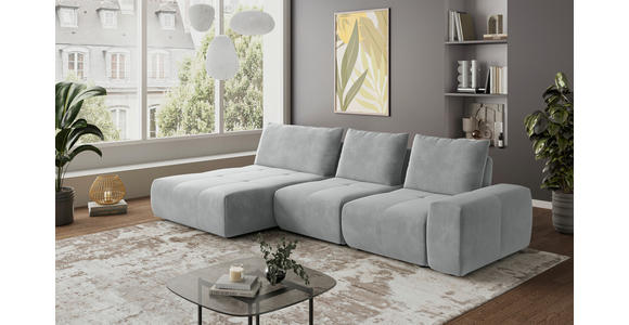 ECKSOFA in Velours Grau  - Schwarz/Grau, Design, Kunststoff/Textil (174/342cm) - Xora