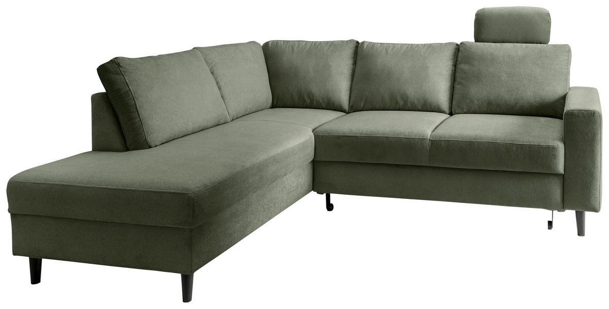 ECKSCHLAFSOFA Dunkelgrün Chenille  - Dunkelgrün/Schwarz, MODERN, Holz/Textil (200/242cm) - Livetastic