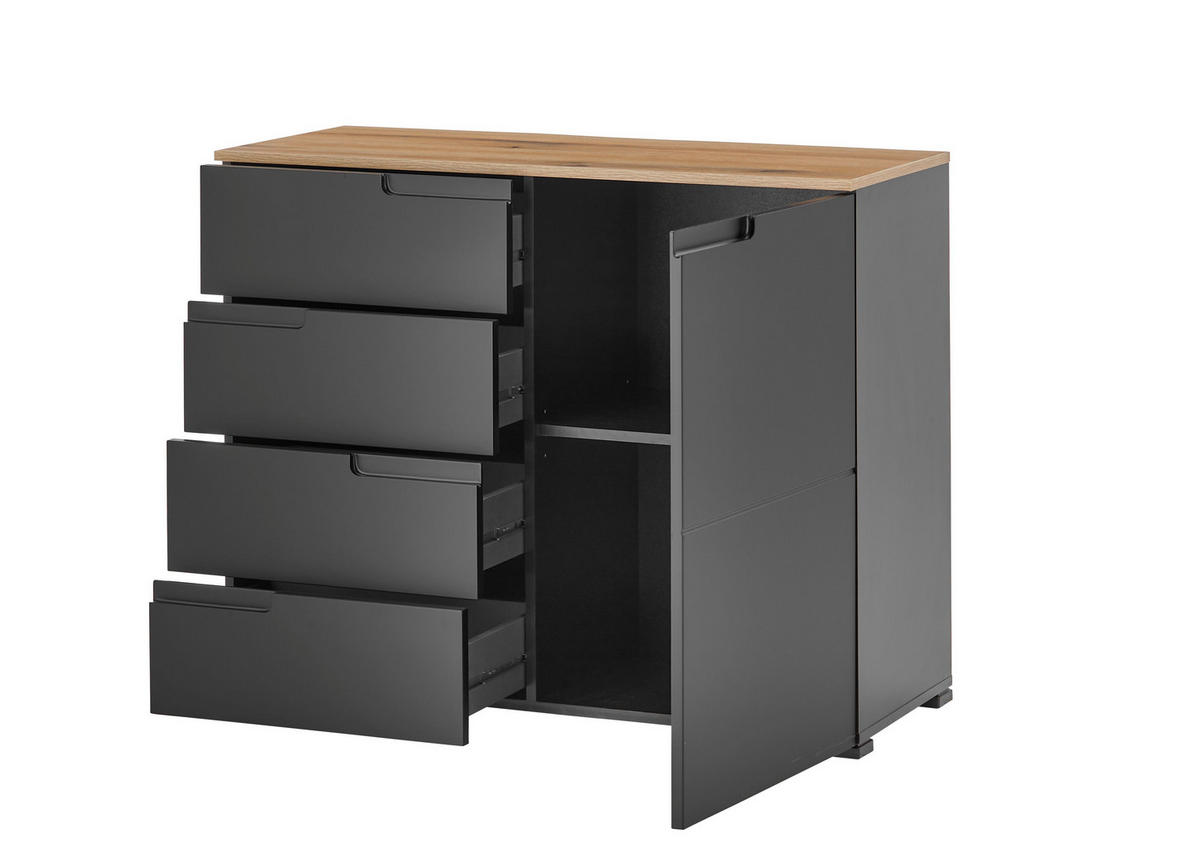 KOMMODE  in 100/80/40 cm  - Eichefarben/Schwarz, Design, Holzwerkstoff/Kunststoff (100/80/40cm) - home24