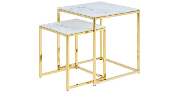 COUCHTISCHSET in Metall, Glas 45/45/50 cm - Goldfarben/Weiß, Design, Glas/Metall (45/45/50cm) - Ambia Home
