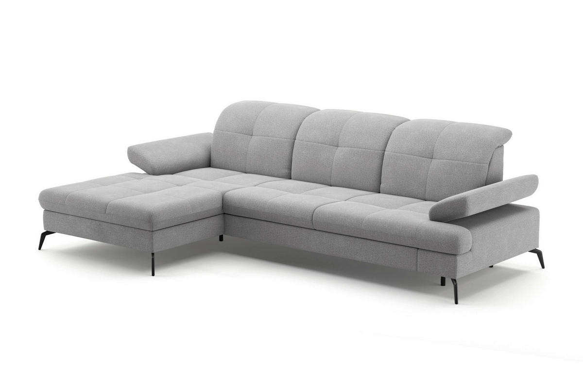 ECKSOFA in Flachgewebe Hellgrau  - Hellgrau/Schwarz, Konventionell, Textil/Metall (185/279cm) - Sit & More