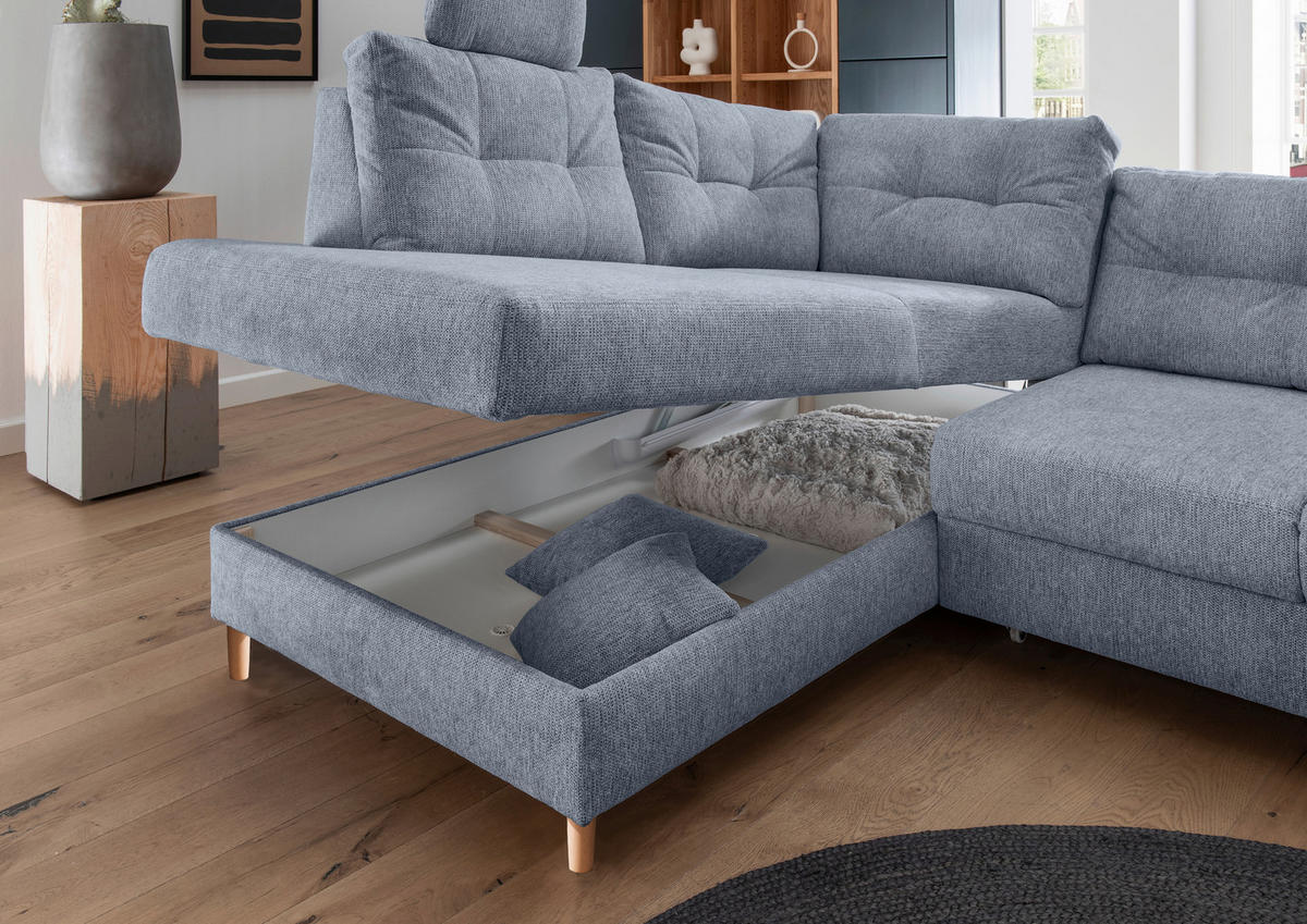 ECKSOFA in Chenille Hellblau  - Naturfarben/Hellblau, Modern, Holz/Textil (206/264cm) - Livetastic