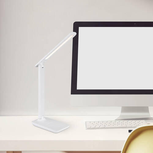 LED-SCHREIBTISCHLEUCHTE - Weiss/Opal, Design, Leder/Kunststoff (28/11,5/50cm) - Globo