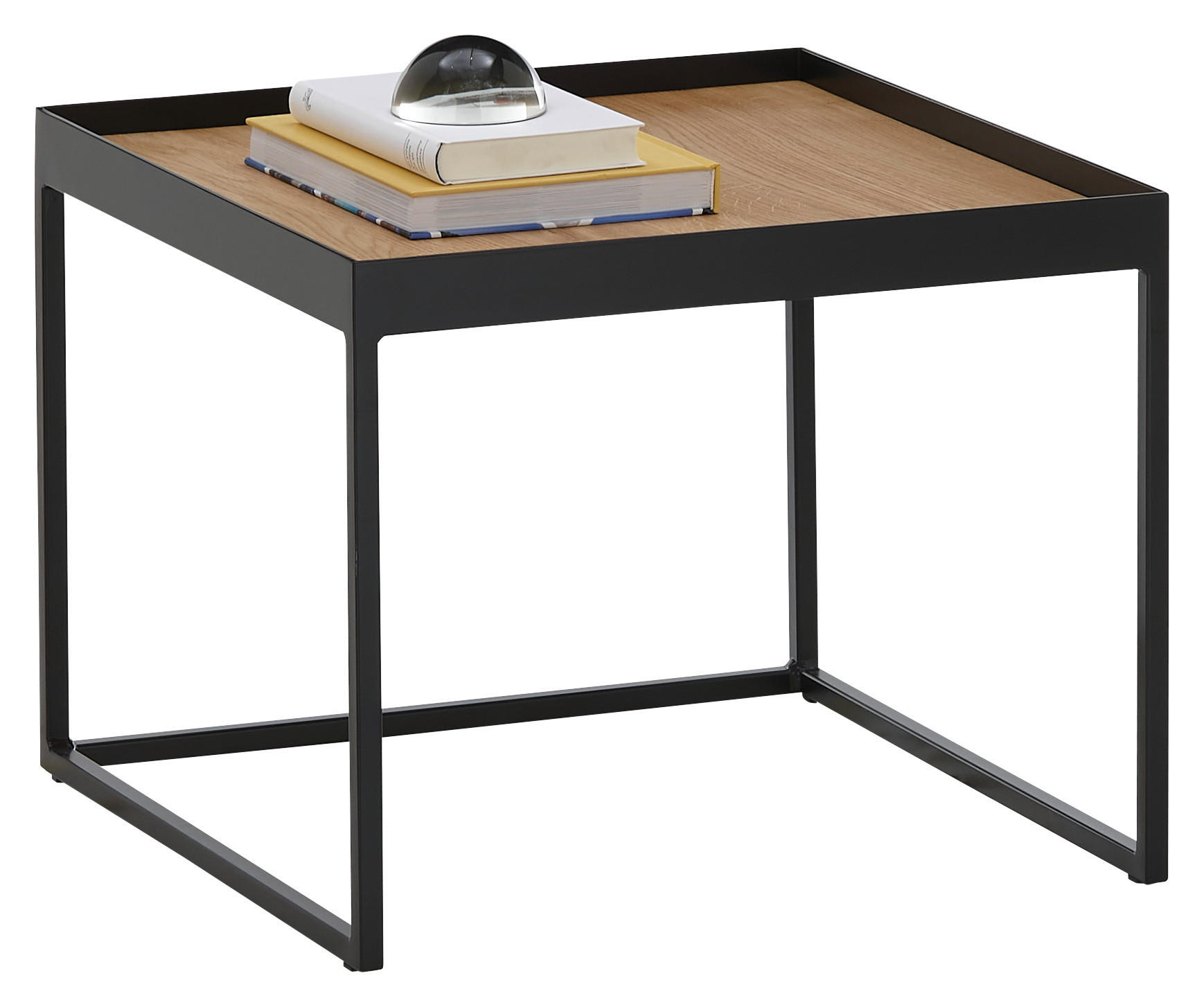 COUCHTISCH Eiche massiv 50/50/39 cm quadratisch Schwarz, Eichefarben  - Eichefarben/Schwarz, Natur, Holz/Metall (50/50/39cm) - SetOne by Musterring