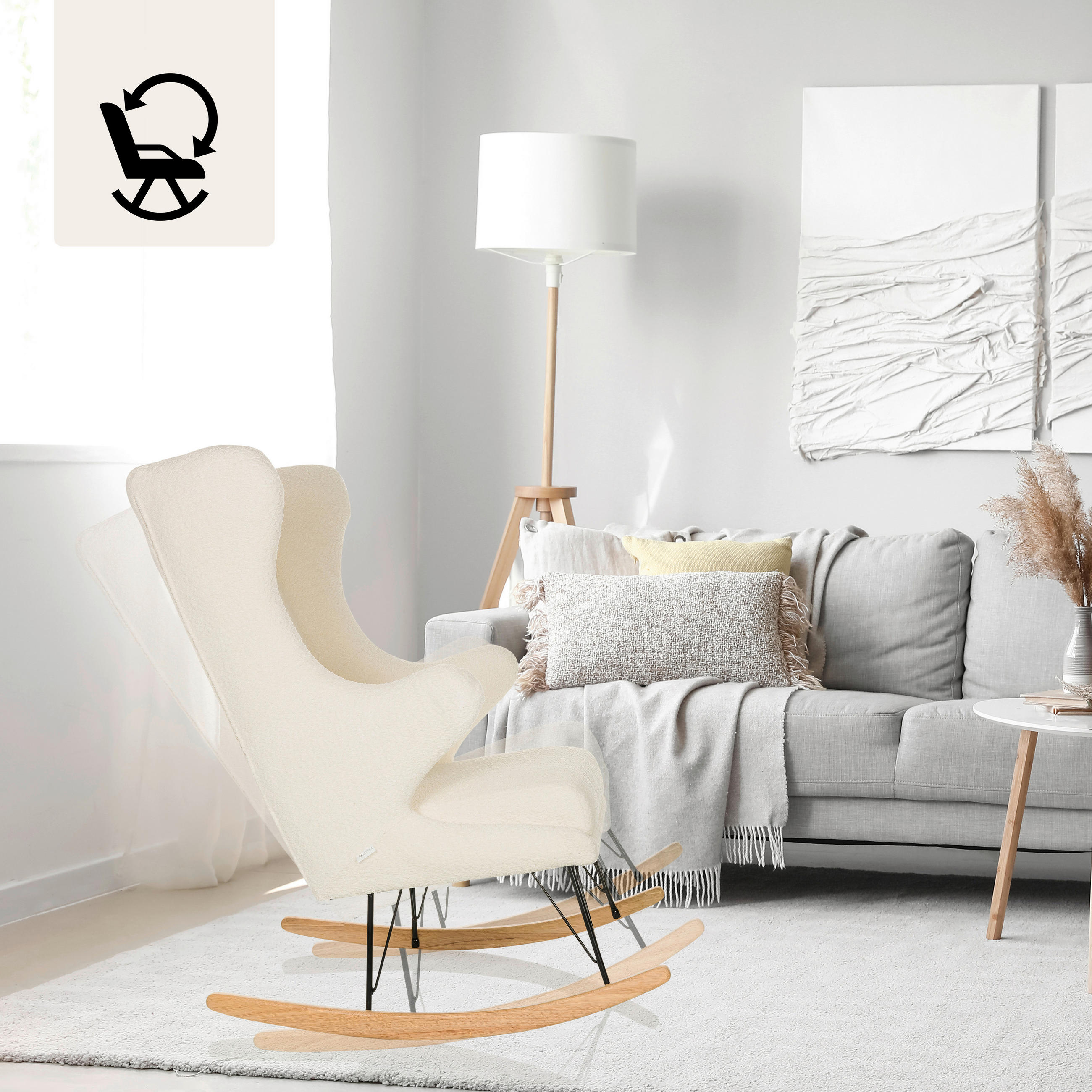 LOUNGEFÅTÖLJ  - vit/ljusbrun, Modern, metall/trä (68/110/90cm) - MID.YOU