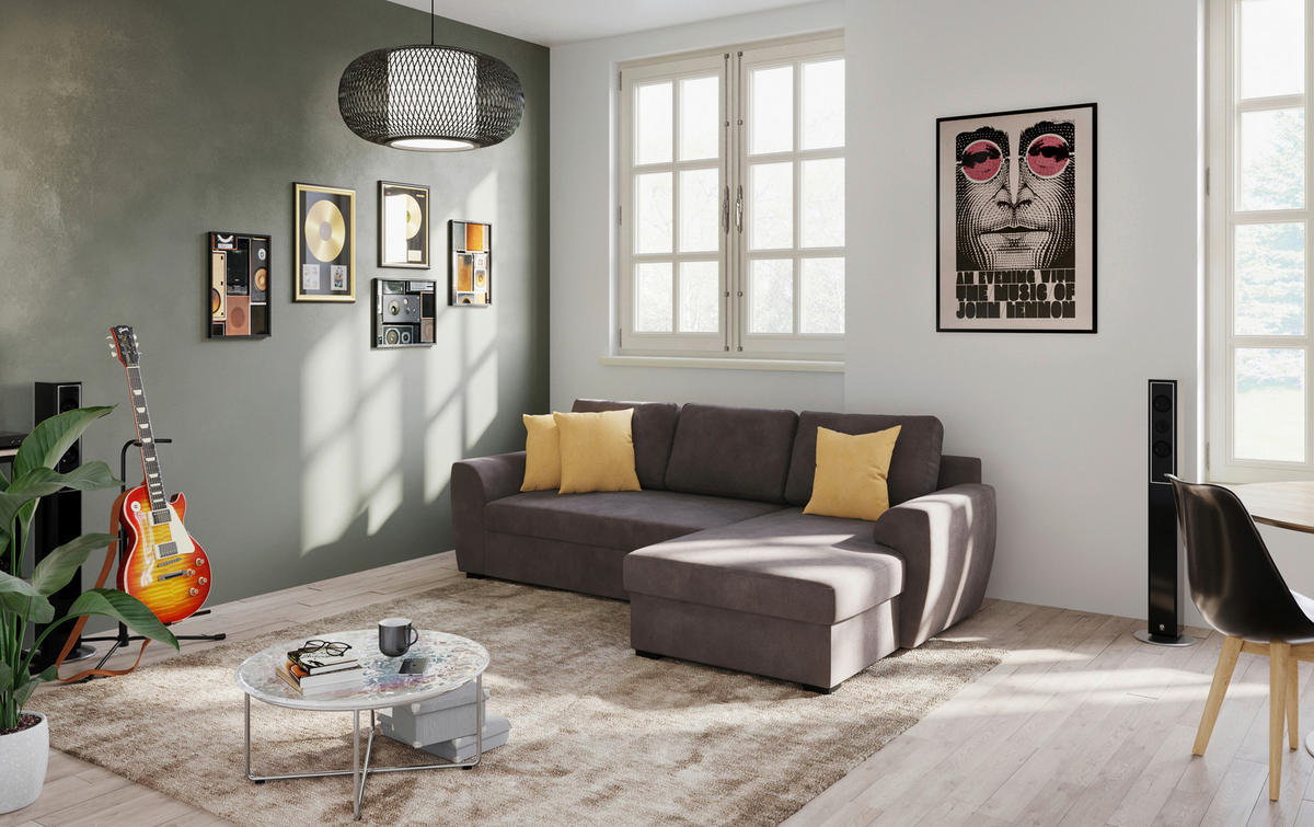ECKSOFA Braun Mikrofaser Zierkissen, Bettkasten  - Schwarz/Braun, Trend, Kunststoff/Textil (253/154cm) - MID.YOU