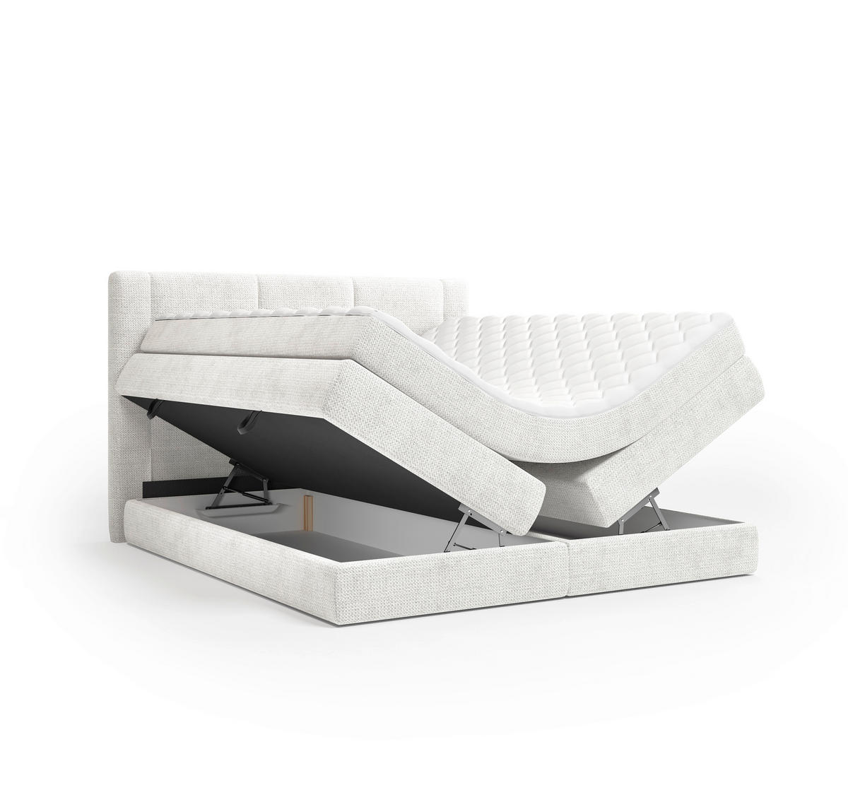 BOXSPRINGBETT 180/200 cm,  in Creme, Weiß, gepolstertes Kopfteil, Bettkasten, Topper, Wendematratze mit unterschiedlichen Härtegraden, H2 + H3 = mittel + fest  - Creme/Schwarz, Design, Kunststoff/Textil (180/200cm) - Esposa