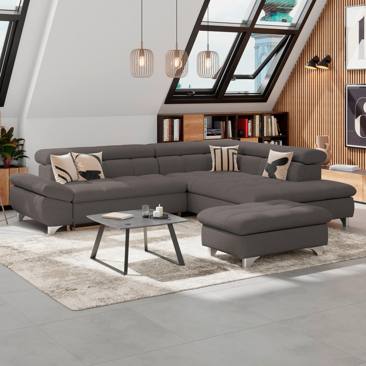 HOCKER in Textil Schwarz  - Chromfarben/Schwarz, Konventionell, Textil/Metall (108/46/108cm) - Livetastic