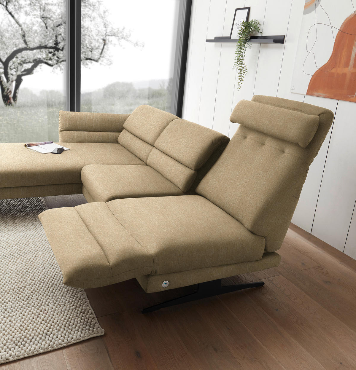 ECKSOFA in Flachgewebe Senfgelb  - Senfgelb/Schwarz, Design, Textil/Metall (176-217/279-327cm) - Dieter Knoll