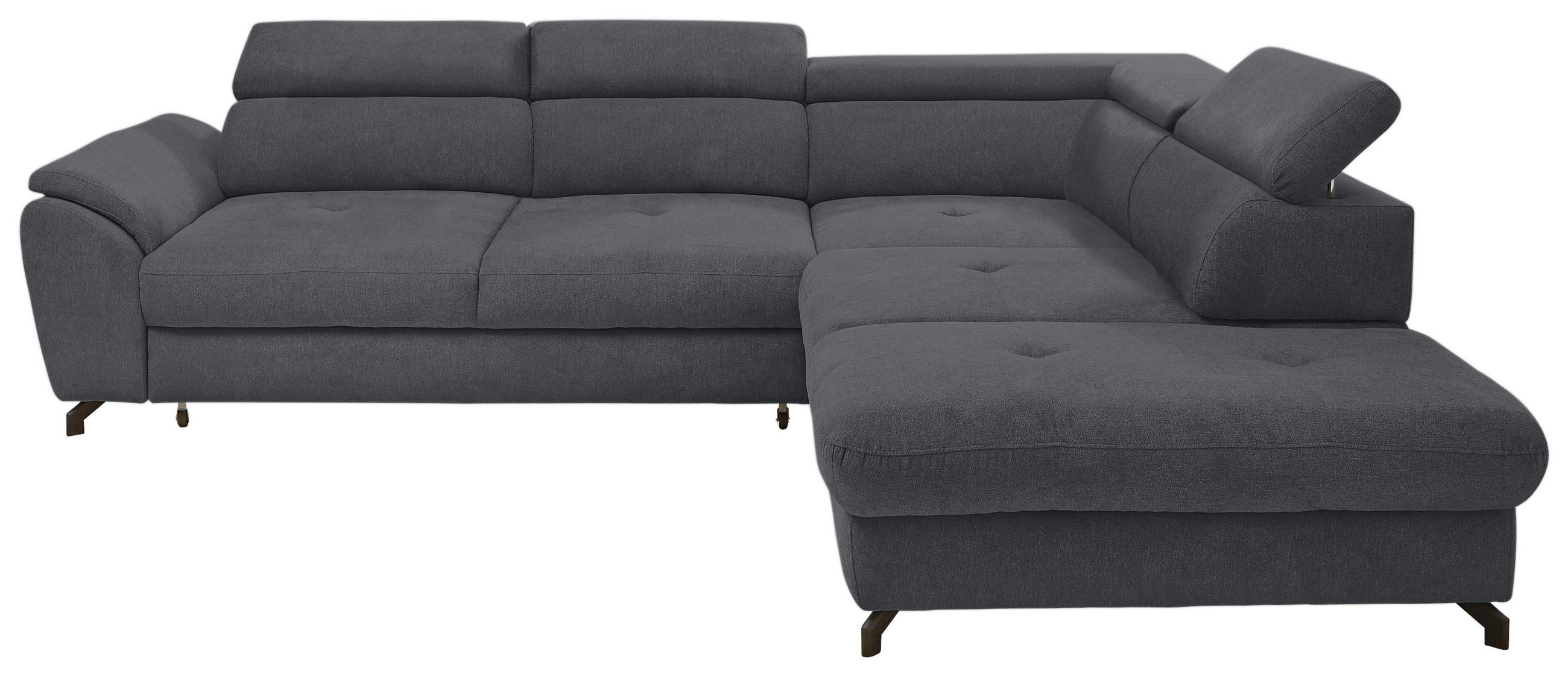 ECKSOFA inkl. Funktion Anthrazit Webstoff Bettkasten, Schlaffunktion, Rücken echt, Kopfteilverstellung, Sitztiefenverstellung  - Anthrazit/Schwarz, Design, Textil/Metall (277/237cm) - Stylife