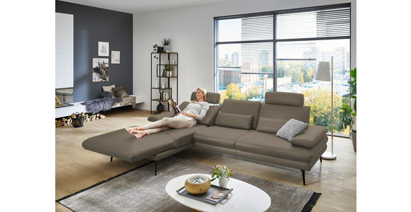 ECKSOFA in Echtleder Greige 180/310 cm - Greige/Schwarz, Design, Leder/Metall (180/310cm) - Dieter Knoll