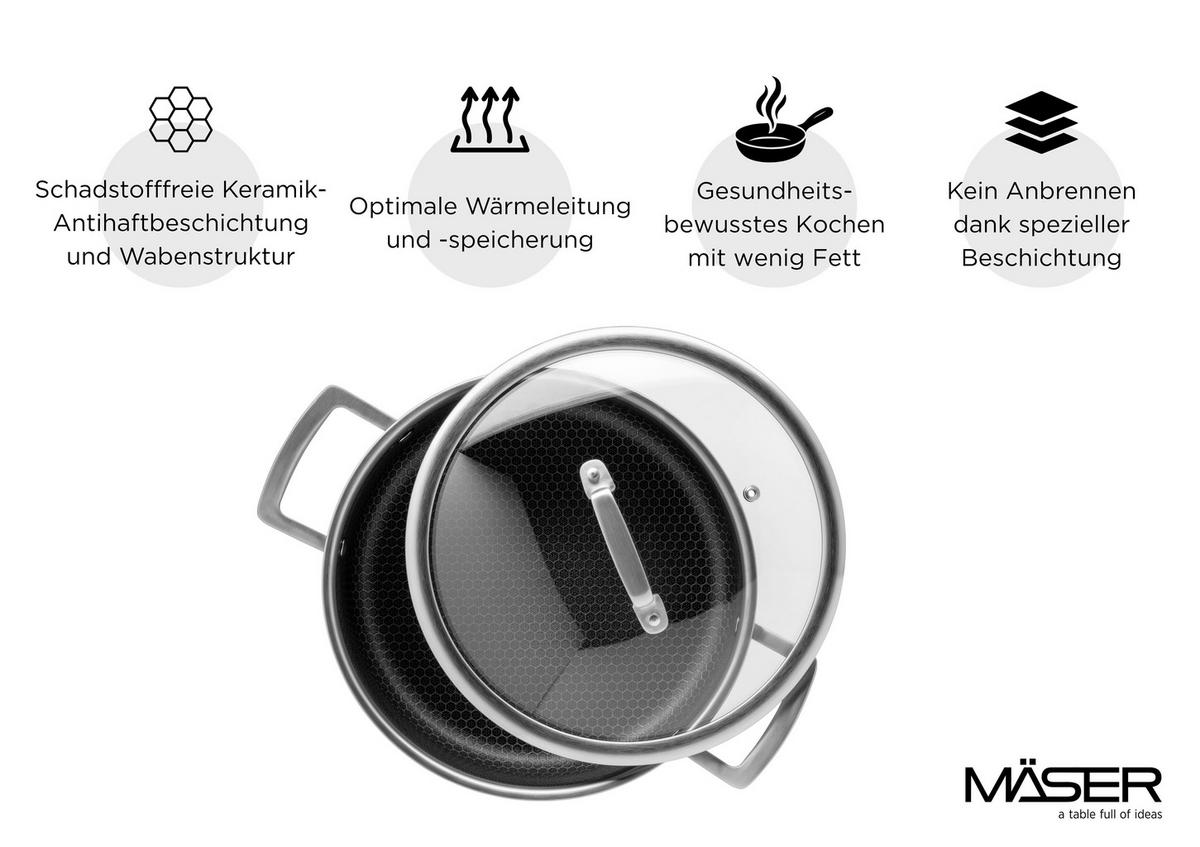 KOCHTOPF HESTIA KERAMIK 4,8 l  - Silberfarben/Schwarz, Basics, Metall (24/16,5cm) - Mäser