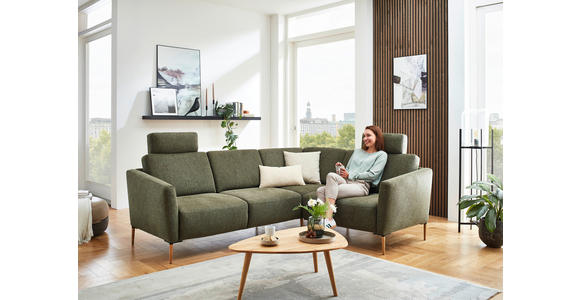 ECKSOFA Olivgrün Flachgewebe - Eichefarben/Olivgrün, Design, Holz/Textil (238/186cm) - Valnatura