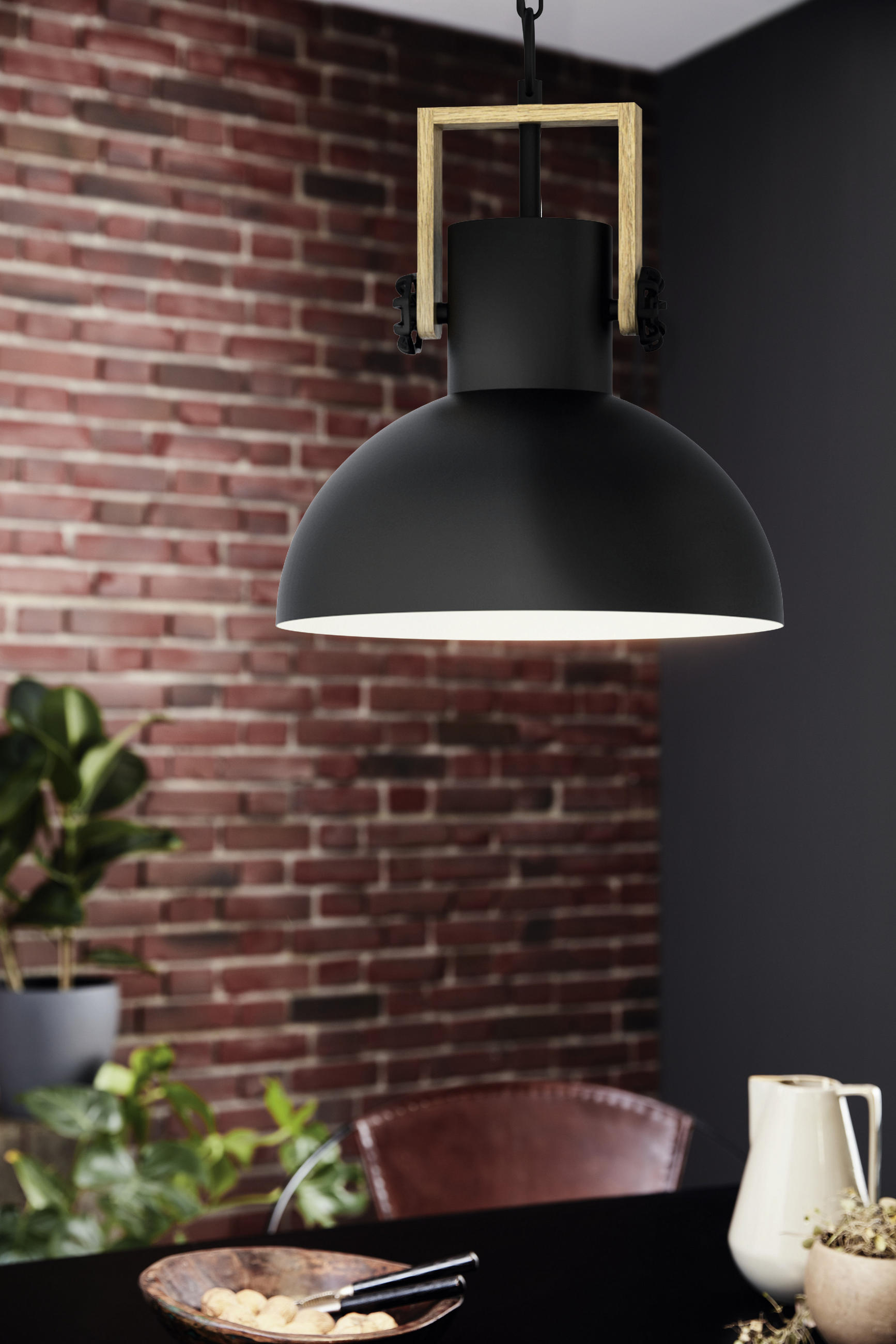 HÄNGLAMPA Lubenham 30/110 cm  - ljusbrun/svart, Trend, metall/trä (30/110cm) - Eglo