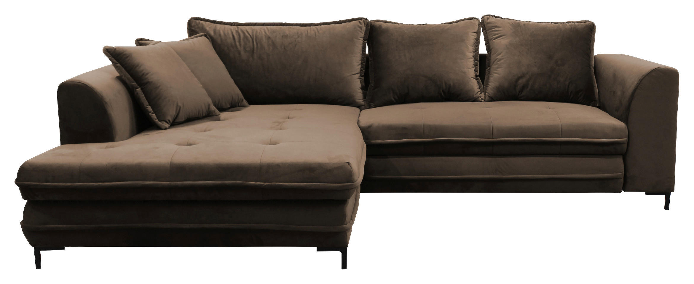 ECKSCHLAFSOFA Velours Braun  - Schwarz/Braun, Design, Textil/Metall (187/277cm) - Livetastic