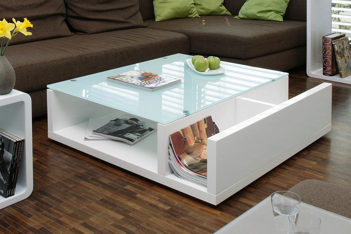 COUCHTISCH Sicherheitsglas 100/100/30 cm rechteckig Weiß Hochglanz  - Weiß Hochglanz, Design, Glas/Holzwerkstoff (100/100/30cm) - Livetastic