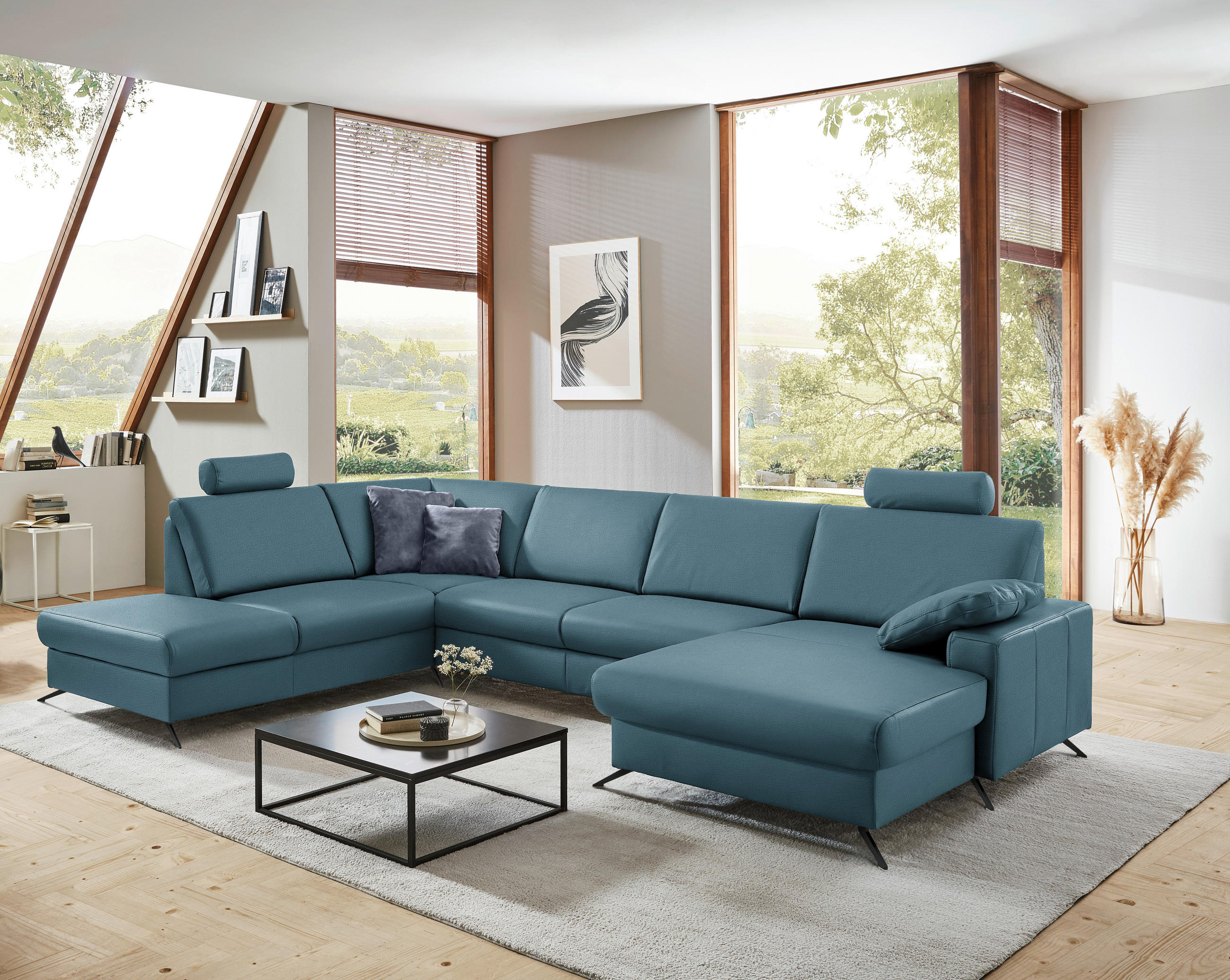 WOHNLANDSCHAFT in Echtleder Blau  - Blau/Schwarz, Design, Leder/Metall (233/339/165cm) - Beldomo Premium