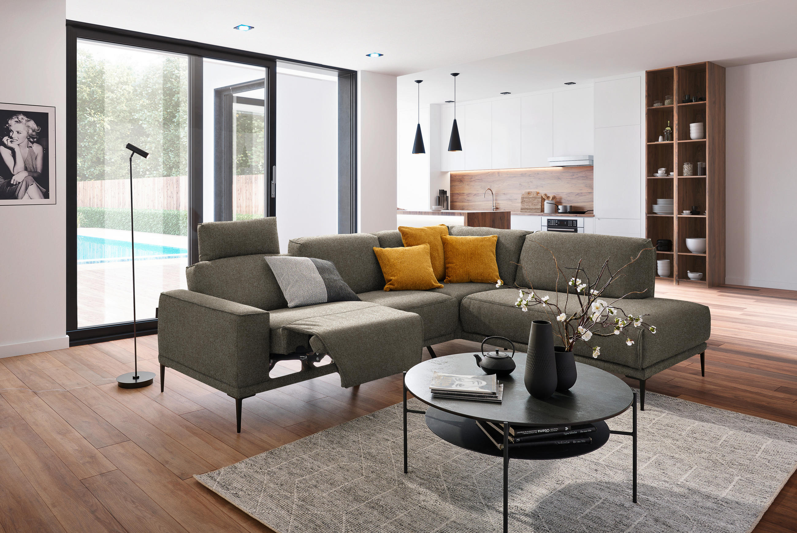 ECKSOFA in Flachgewebe Hellbraun  - Hellbraun/Schwarz, Design, Textil/Metall (260/210cm) - Johann Jakob