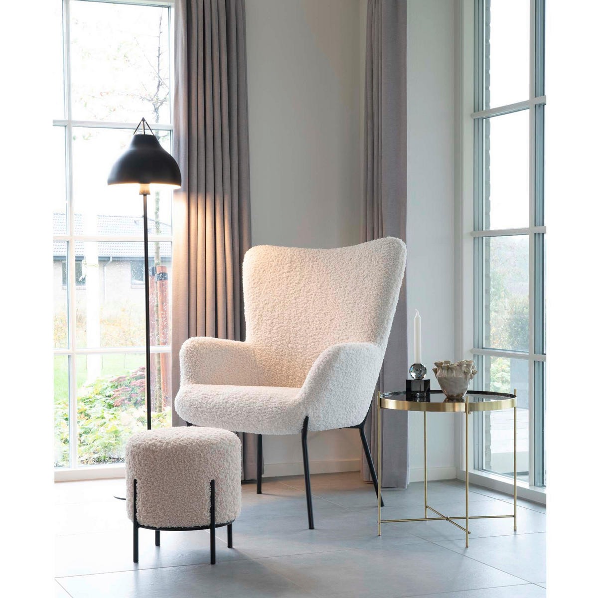 HOCKER Schwarz, Weiß  - Schwarz/Weiß, Design, Textil/Metall (35.5/37cm)
