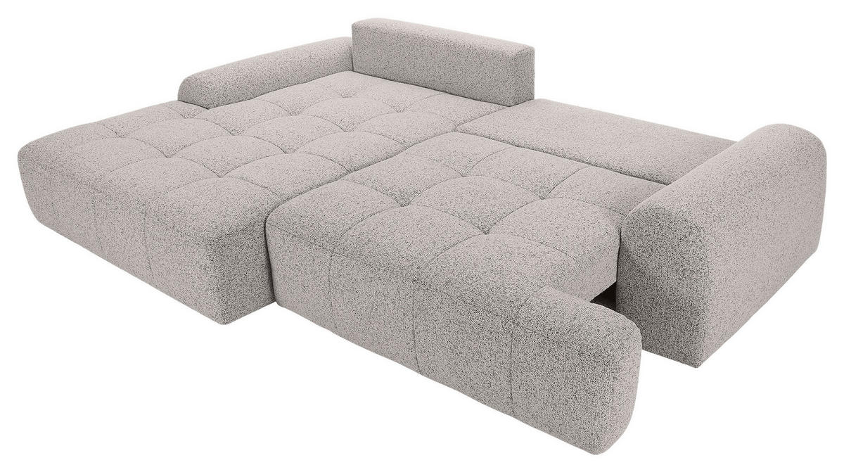 Ecksofa mit Funktion Grau Flachgewebe Zierkissen, Rückenkissen, Bettkasten, Schlaffunktion, Rücken echt, Liegefläche im Originalstoff  - Schwarz/Grau, KONVENTIONELL, Kunststoff/Textil (190/277cm) - Carryhome
