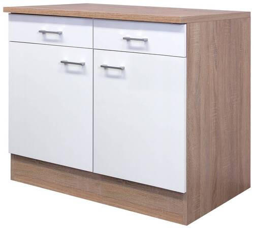 KÜCHENUNTERSCHRANK 100/85/57 cm  in Weiß, Sonoma Eiche  - Alufarben/Weiß, KONVENTIONELL, Holzwerkstoff/Kunststoff (100/85/57cm) - FlexWell