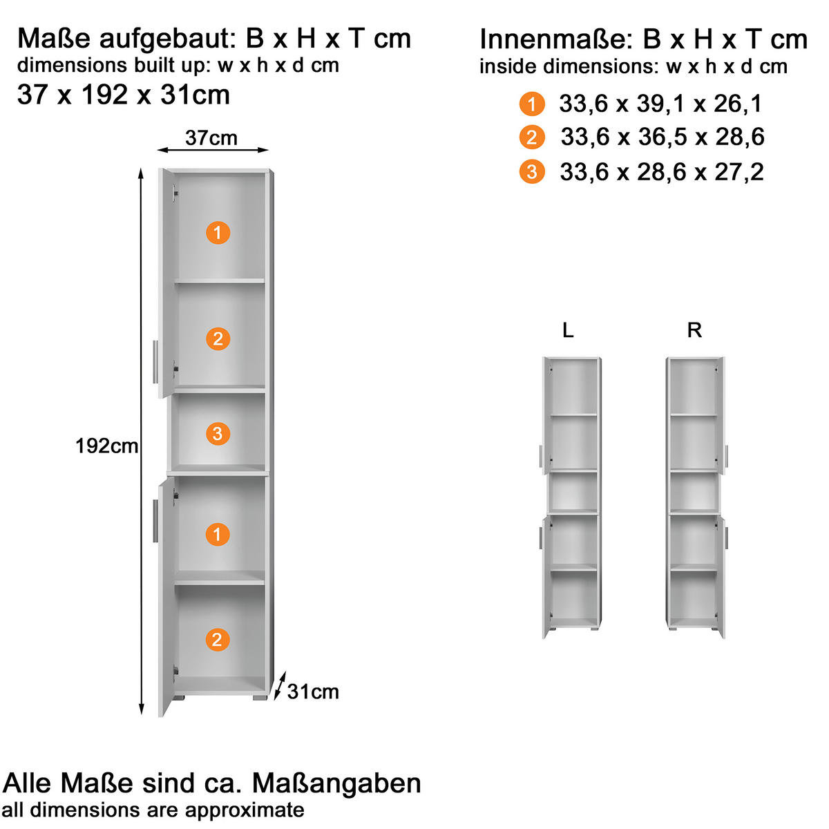 BADEZIMMER 4-teilig  in 164 cm  - Weiß Hochglanz/Silberfarben, Trend, Glas/Holzwerkstoff (164cm) - MID.YOU