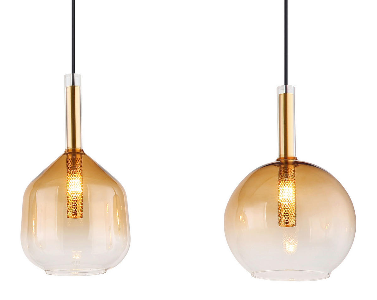HÄNGLAMPA 112/20/120 cm  - klar/mässingsfärgad, Klassisk, metall/glas (112/20/120cm) - Globo