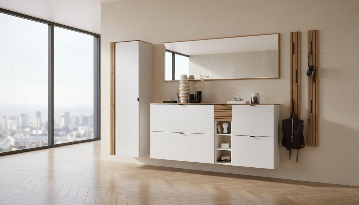 GARDEROBE 7-teilig  in 305/179/37 cm  - Weiß/Eiche Artisan, Design, Holzwerkstoff (305/179/37cm) - Voleo