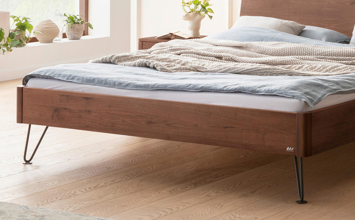 BETT 140/200 cm  in Anthrazit, Nussbaumfarben  - Anthrazit/Nussbaumfarben, Design, Holz/Metall (140/200cm) - Hasena