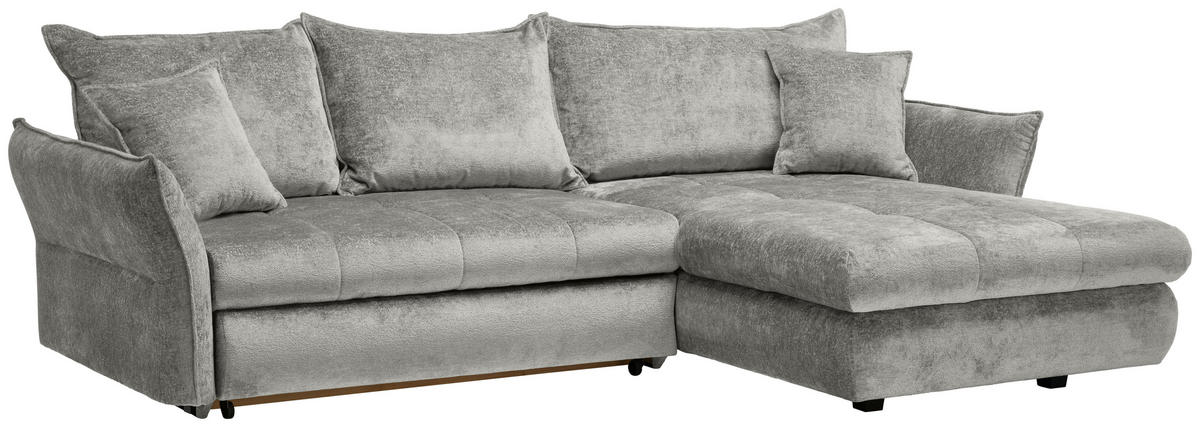 ECKSOFA in Chenille Silberfarben  - Silberfarben/Schwarz, KONVENTIONELL, Kunststoff/Textil (275/180cm) - Stylife