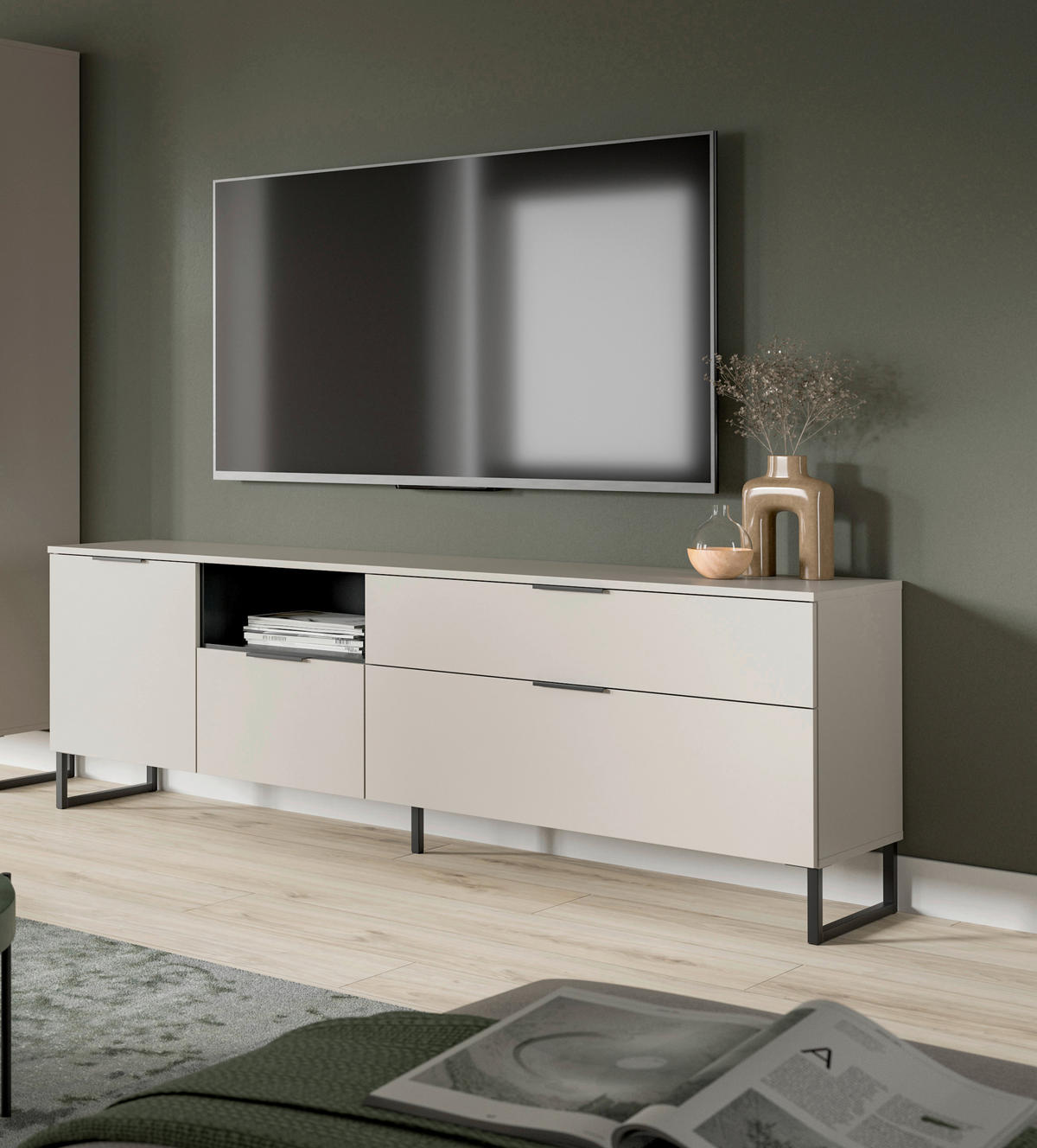 TV-SZEKRÉNY 185/64/41 cm  - kasmírszínű/fekete, Design, faalapú anyag/fém (185/64/41cm) - Livetastic