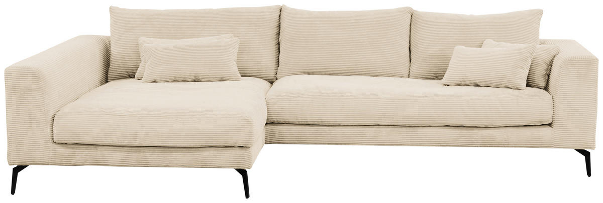 ECKSOFA in Cord Creme  - Creme/Schwarz, Design, Textil/Metall (172/313cm) - Livetastic