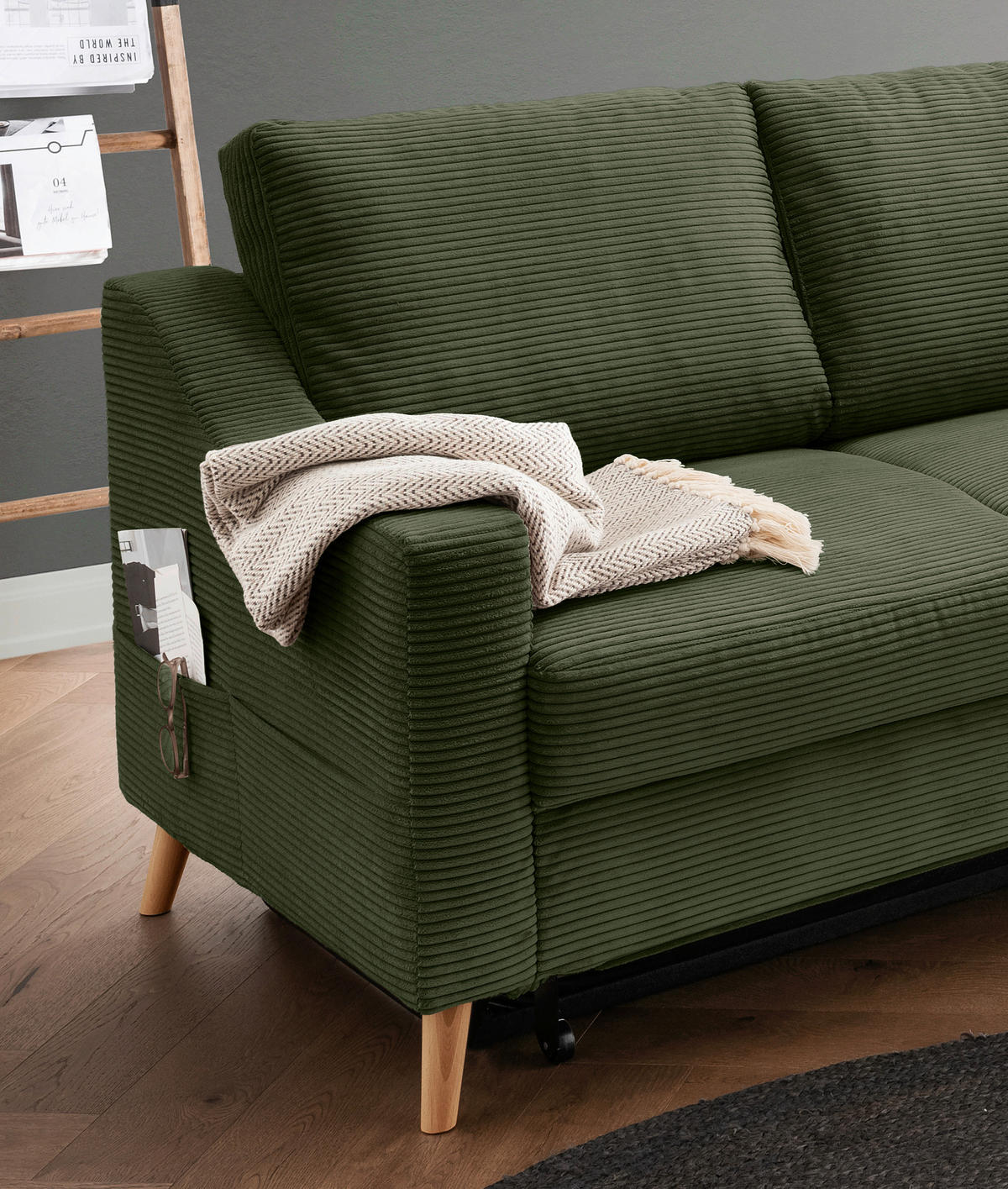 ECKSOFA in Cord Dunkelgrün  - Dunkelgrün/Naturfarben, MODERN, Holz/Textil (230/200cm) - Livetastic