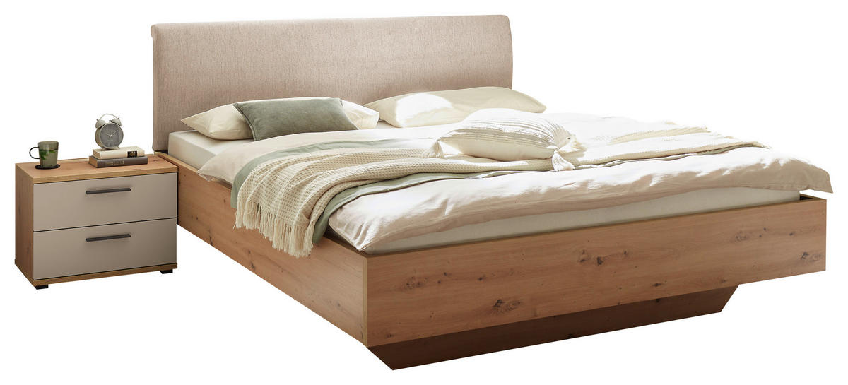 BETTANLAGE 180/200 cm  in Creme, Kaschmir, Eiche Artisan  - Kaschmir/Creme, KONVENTIONELL, Holzwerkstoff/Textil (180/200cm) - Xora