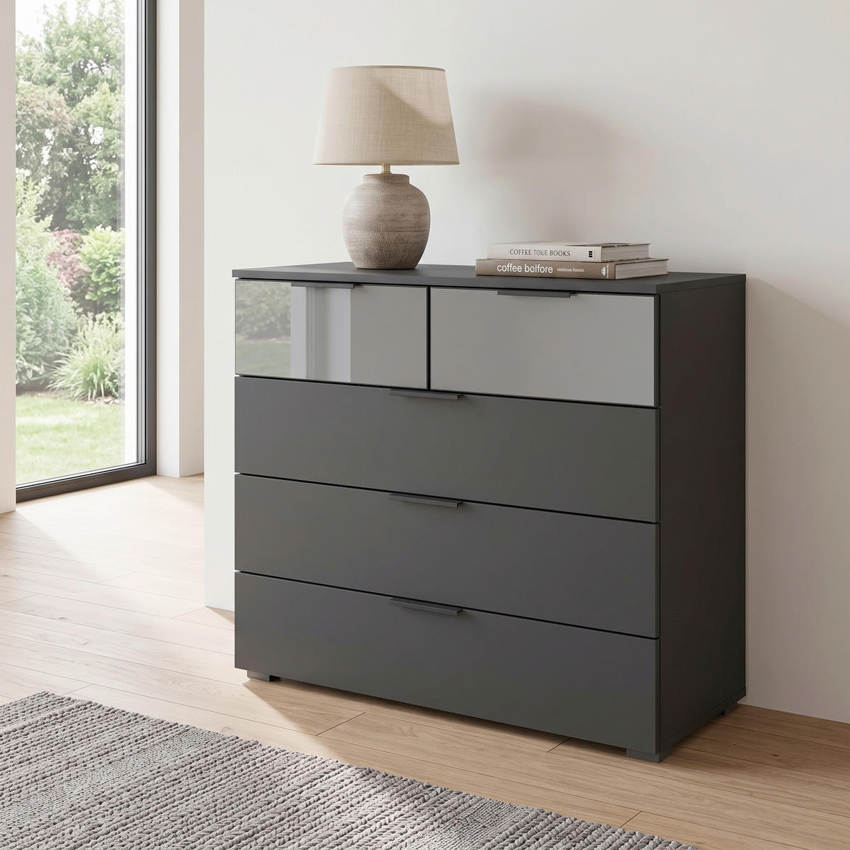 BYRÅ 80/81/42 cm  - aluminiumfärg/grå, Modern, metall/trämaterial (80/81/42cm) - Rauch Möbel