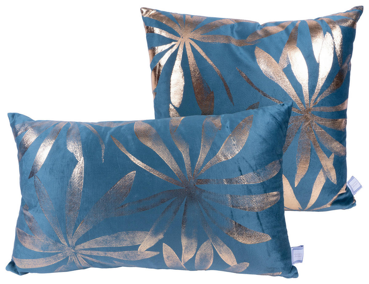 SADA DEKORAČNÍCH POLŠTÁŘŮ 30x45/50x45 cm - petrolej/barvy zlata, Konvenční, textil (30x45/50x45cm)