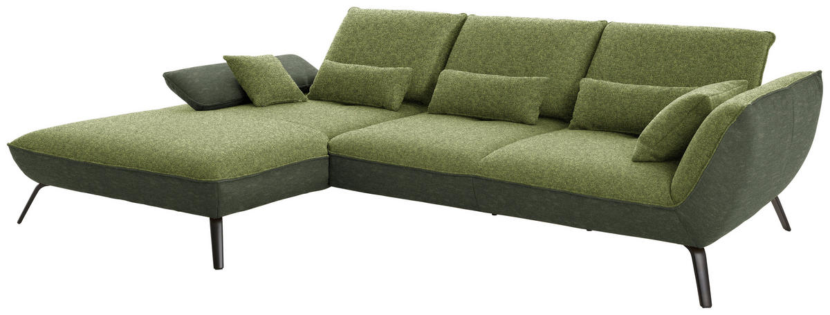 ECKSOFA in Flachgewebe Grün  - Schwarz/Grün, Design, Textil/Metall (191/301cm) - Moderano