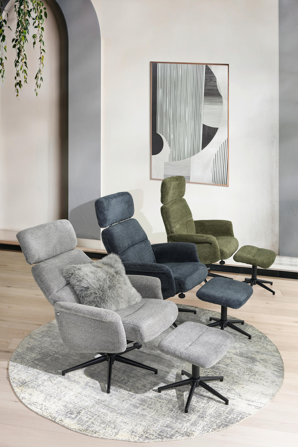 RELAXFÅTÖLJ SET i vävt tyg grön  - grön/svart, Design, metall/textil (74/106-96/72-101cm) - Carryhome