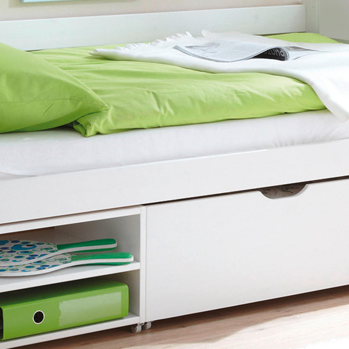 STAURAUMBETT 90/200 cm  in Weiss   - Weiss, Modern, Holz (90/200cm) - MID.YOU