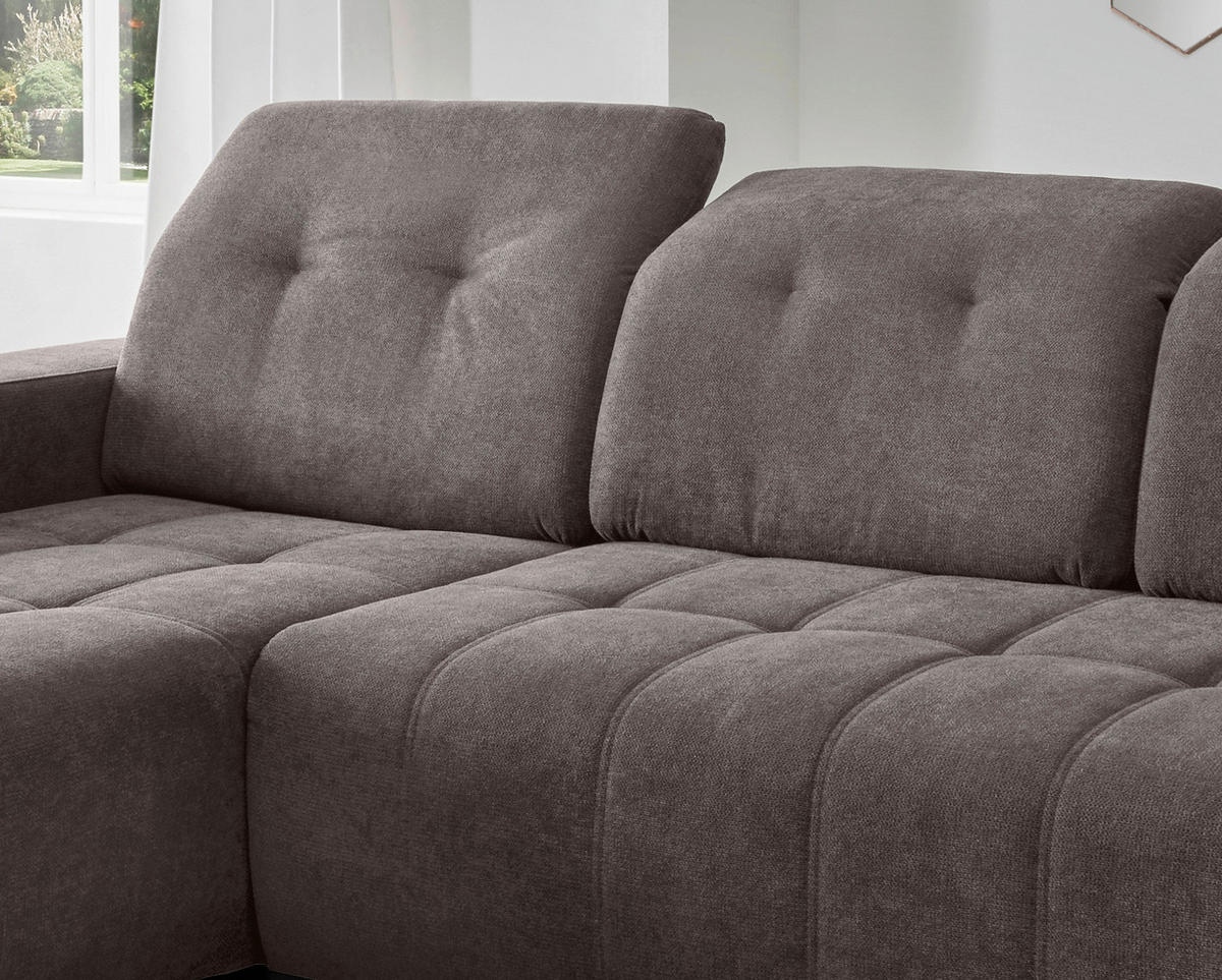 ECKSOFA VICARI Braun Mikrofaser Kopfteilverstellung, Sitzvorzug  - Schwarz/Braun, MODERN, Textil/Metall (185/292cm) - Livetastic