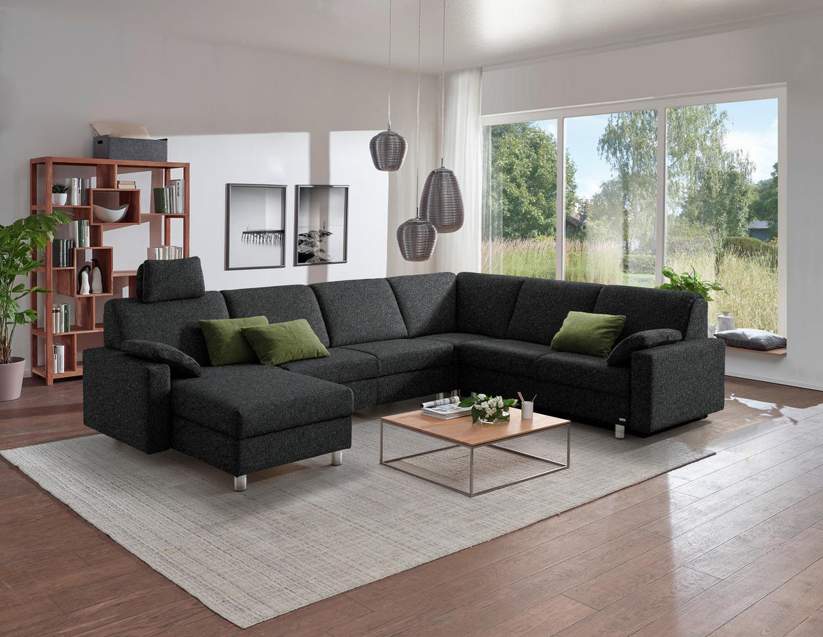 WOHNLANDSCHAFT  in Mikrovelours Anthrazit  - Anthrazit/Alufarben, KONVENTIONELL, Textil (158/323/237cm) - Sedda